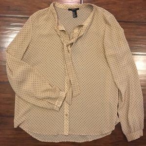 Forever 21 tan black polka dot chiffon blouse Med